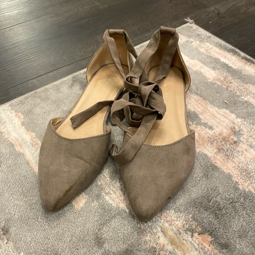 Grey Suede Flats Shoes by New Look (England)
